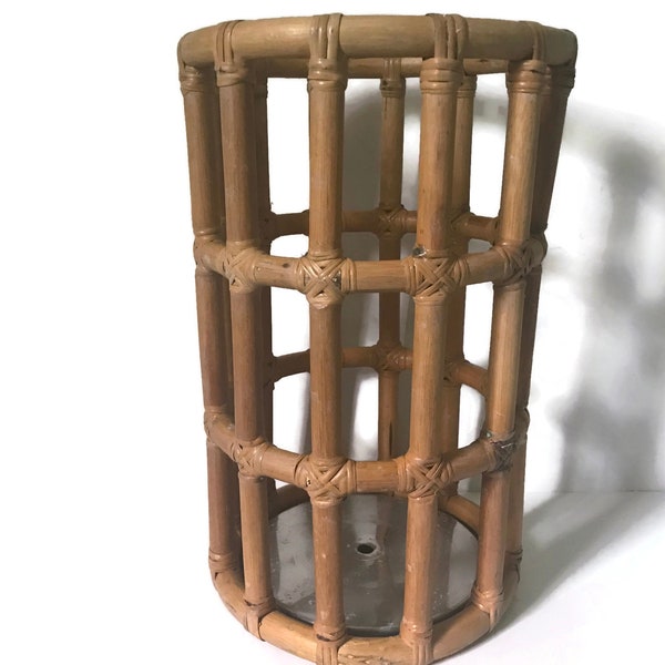 Bamboo Umbrella Stand Mid Century, Vintage Eclectic Boho Coastal Beach Tropical Rattan Decor