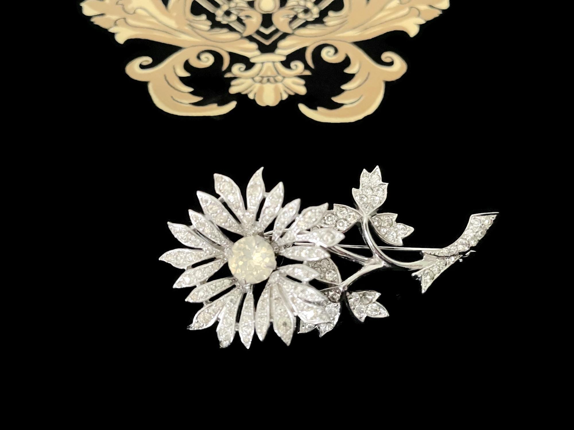 Vintage Christian Dior by Kramer Rhinestone Flower Brooch: 1950s