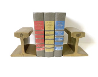 SOLID BRASS Railroad Railway Tie Bookends, Vintage Bookends, Bookcase Library Office Guest Room Decor