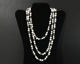 HONORA NWT Pearls Super LONG Necklace 62" Vintage, Hand Knotted Pearl Necklace White and Peacock, Can Be Doubled Tripled