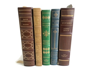 Franklin Library Books 1976, Vintage Gilded Leather Decorative Library Books, 100 Greatest Books of All Time