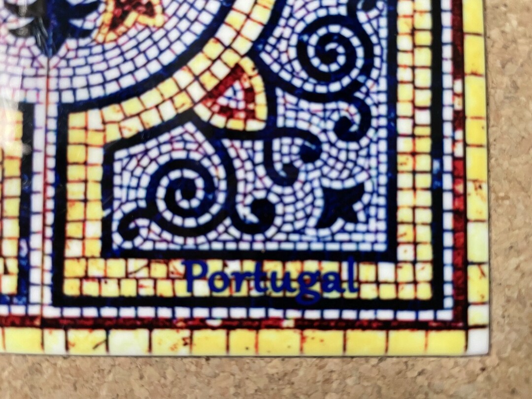 Portuguese Ceramic Tile Trivet With Cork Surround, Tile Art Portugal