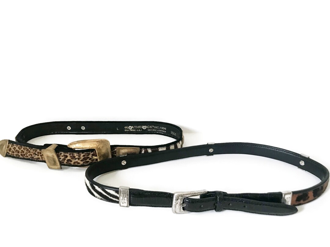 Vintage Leatherock Leopard Haircalf Belt Gold Hardware Y2K Statement Leather 90s Animal Print Calf Hair Leather Belt Size L, Leatherock  main image 2