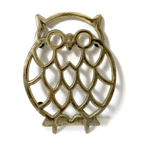 Brass Owl Trivet, Vintage Retro Made in Taiwan, Cute Owl Lover Gift Idea