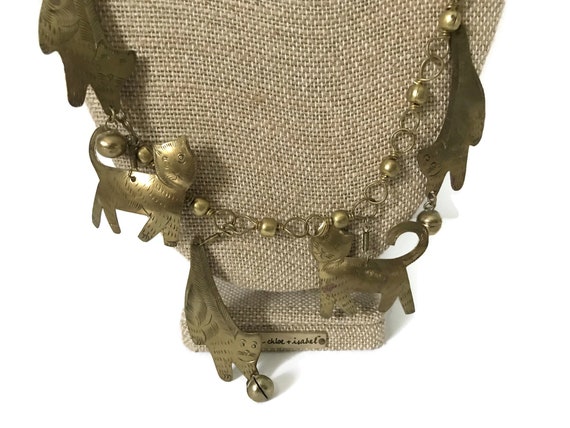 Brass Cat Necklace Vintage, Unique Brass Dangle C… - image 4