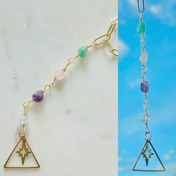 Crystal Car Charm Hanging Rearview Mirror Accessories Wire Wrapped with Gemstones- Rose Quartz/ Aventurine/ Amethyst