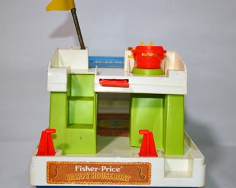Vintage Fisher Price Little People Happy Houseboat 985 Complete 0624!!!