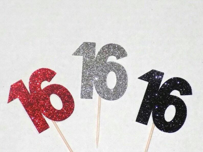 16th Birthday Cupcake Toppers: Glitter Party Decoration - Etsy