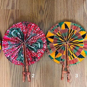 Hand fan, Africa fan , Ankara print, African print fans with leather handles, Ghana Kente fan, handmade fan, Beach fold fan FAST SHIPPING
