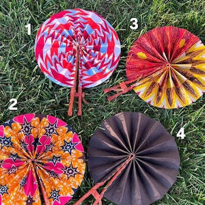 Hand fan, Africa fan , Ankara print, African print fans with leather handles, Ghana Kente fan, handmade fan, Beach fold fan FAST SHIPPING