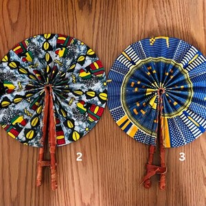 Hand fan, Africa fan , Ankara print, African print fans with leather handles, Ghana Kente fan, handmade fan, Beach fold fan FAST SHIPPING