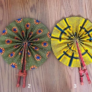 Hand fan, Africa fan , Ankara print, African print fans with leather handles, Ghana Kente fan, handmade fan, Beach fold fan FAST SHIPPING