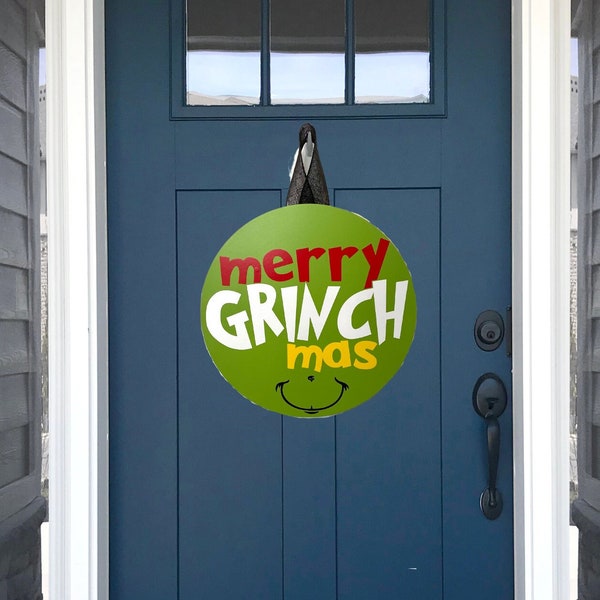 The Grinch Front Door Hanger | Wooden Door Wreath | Welcome Sign | Porch Sign | Door Hanger