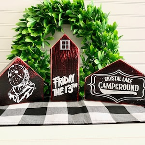 Friday the 13th theme mini wood houses | Jason Voorhees | Horror Movie Decor