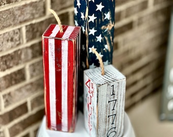 Rustic Wooden Firecrackers | Distressed Patriotic Decor | 4th of July Decoration