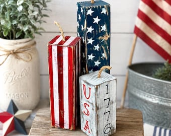 Rustic Wooden Firecrackers | Distressed Patriotic Decor | 4th of July Decoration