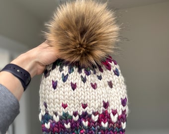 Luxury Adult Winterfell Beanie in Aniversario and Fog, Wool Winterfell Beanie, Merino Wool Adult Beanie, Adult Winter Beanie