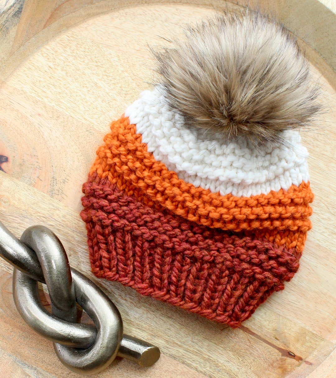 Chunky Knit Womans Beanie With Faux Fur Pom Pom, Woman's Knit Beanie