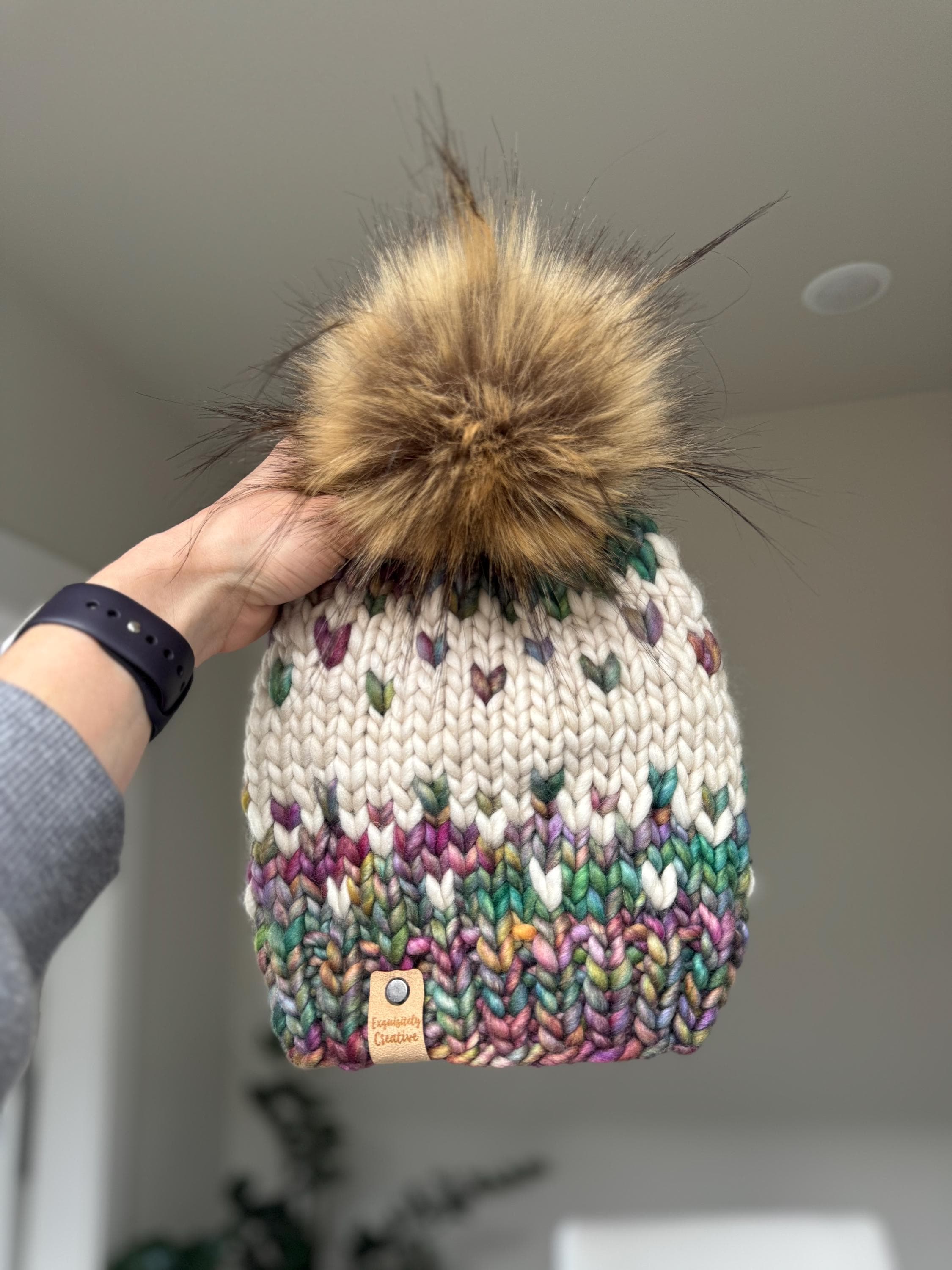 Luxury Adult Winterfell Beanie in Arco Iris and Fog, Wool Winterfell Beanie, Merino Wool Adult Beanie, Adult Winter Beanie