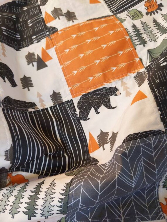 Woodland Quilt Camping Quilt Wild And Free Quilt Nature Baby Blanket Orange Quilt Wilderness Baby Quilt Woodland Nursery Woodland Bedding Quilts Blankets Throws
