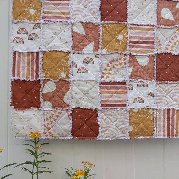 Baby Girl Quilt Earthy Tones Muted Rainbow Crib Bedding Etsy