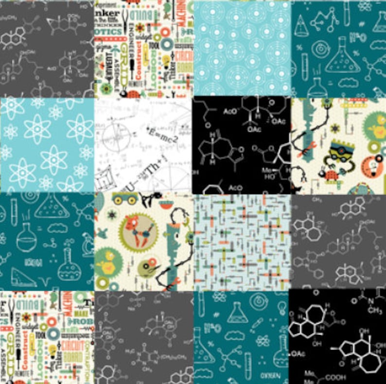 robot quilt baby nursery baby quilt atoms and molecules science quilt personalized quilt boy teal and gray quilt