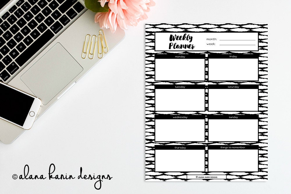 Black &amp; White Weekly Printable Planner | Etsy