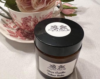 Bálsamo de sebo batido de vacas alimentadas a pasto com cravo e baunilha, hidratante para a pele totalmente natural e não tóxico.