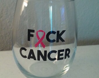 FUCK CANCER Ribbon or I'm with the FIGHTER 21oz Stemless Wine Glass - other ribbon colors available