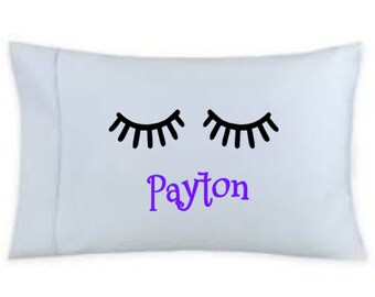BEAUTY SLEEP- Closed Eyes with Lashes - Personalized Pillow Case - Many color option available upon request