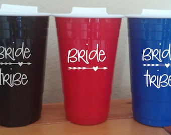 Bride Tribe, Bride, Groom and Groom Squad Double Wall Solo Cups  - Customize Yours! Lid included!