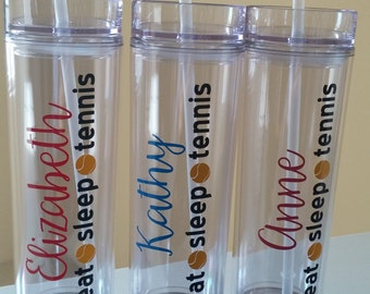 Eat Sleep Tennis-Skinny Double Wall Tumbler for Hot and Cold Beverages