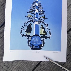 Maytree, Dießen, Bavaria: handmade linoprint, multi-coloured, numbered and signed