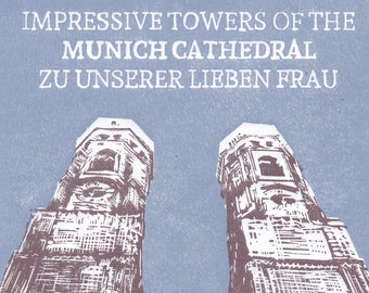 Munich, towers of the cathedral, Bavaria: handmade linoprint, multi coloured, numbered and signed