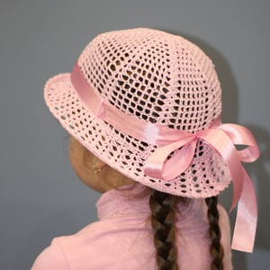 Crochet summer hat pink with brim  Girl sun hat with ribbon Baby sun hat Cotton beach hat for kids Toddler sun hat