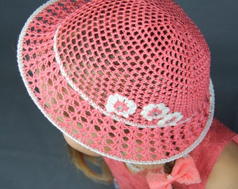 Chapeau de soleil pour bébé au crochet : chapeau pour tout-petit en coton corail avec fleurs