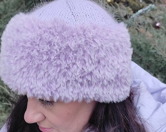 Gorro de invierno de piel sintética: gorro cloche de punto esponjoso