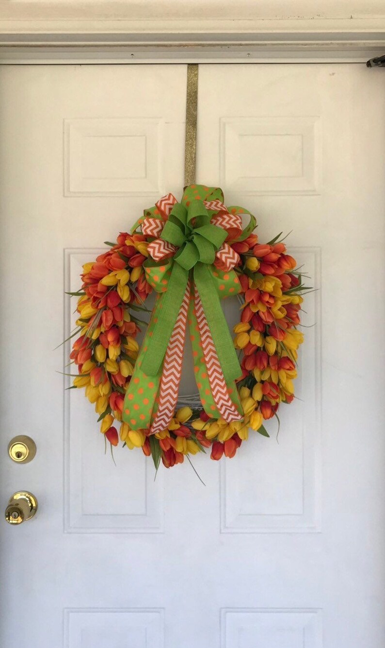 Tulip Wreath Front Door Hanging Indoor Door Decor Tulip Etsy