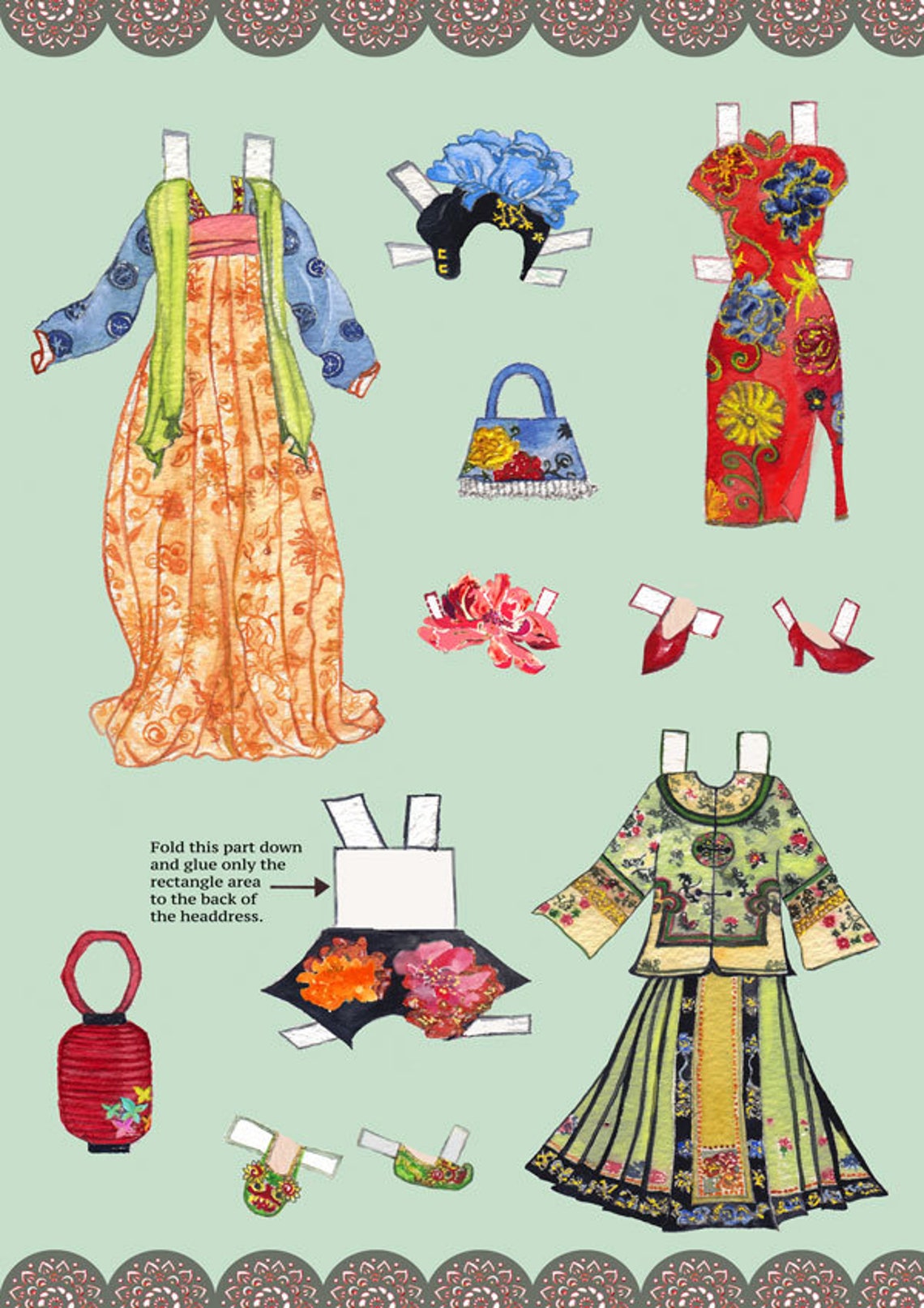 Chinese Paper Doll Set Color in Vintage Paperdolls Etsy
