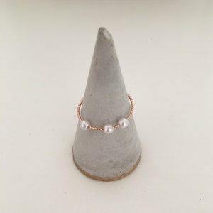 Rose Gold Plated three Pearl Stacking Ring. Gold and pearl ring