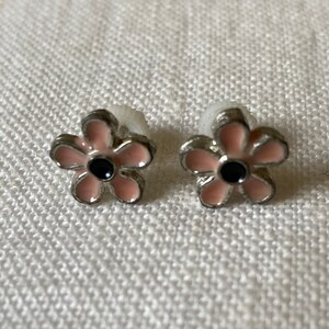Vintage Silver Plated Pink Enamel Flower Studs, Vintage Flower Stud Earrings, Silver Design Earrings