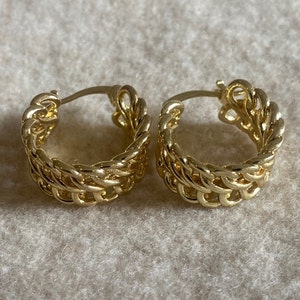 Gold Link Detail Hoop Earrings, Gold Plated Chain Hoops, Gold Design Hoop Earrings