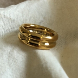 Recycled Chunky Gold Double Band Detail Ring, Gold Plated Ring, Gold Statement Ring