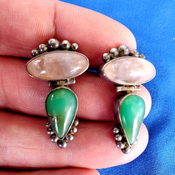 Solid Sterling Silver 925 Rose Quartz Chrysoprase… - image 1