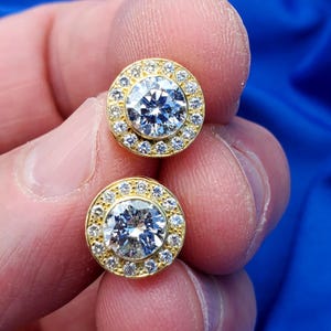 Earth mined Diamond Halo Deco Statement Earrings Solid 18k Gold Studs. Natural Diamond Bezel set Pave Studs 18k Gold Gift Woman Birthday