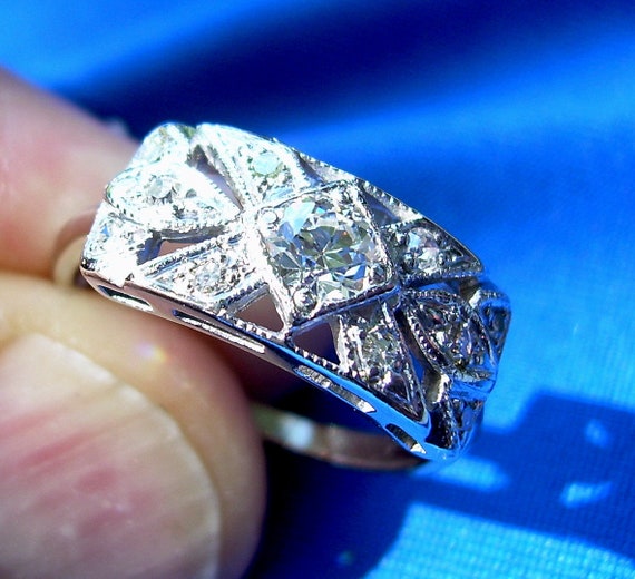 Earth mined European cut Diamond Art deco Engagem… - image 7