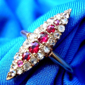 Diamond Ruby Deco Rose cut Engagement Statement Ring. Natural Diamond Antique Princess Marquise Victorian 14k Gold Navette Gift Woman Wife