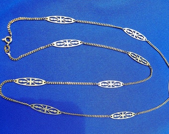 Elegant Vintage Deco Necklace Unique Nouveau Designer 14k Gold Chain 23" inch