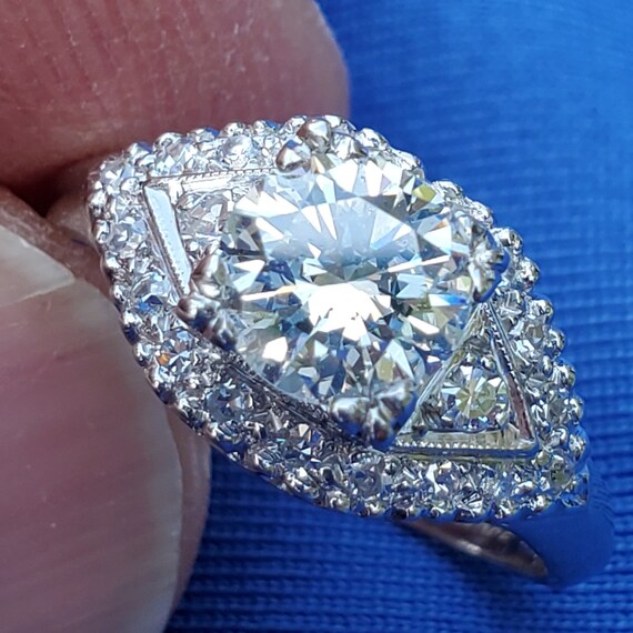 Earth mined European Diamond Deco Engagement Ring… - image 8