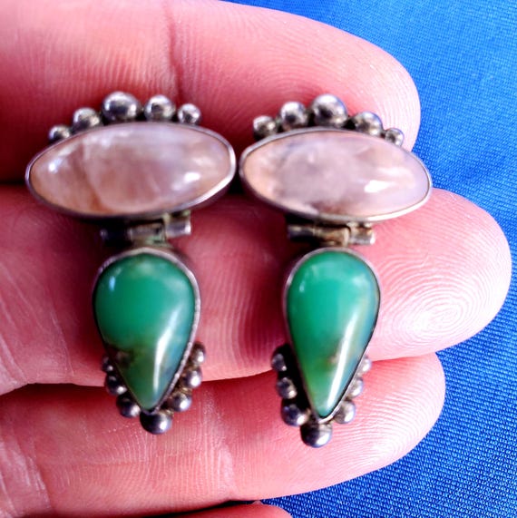 Solid Sterling Silver 925 Rose Quartz Chrysoprase… - image 10